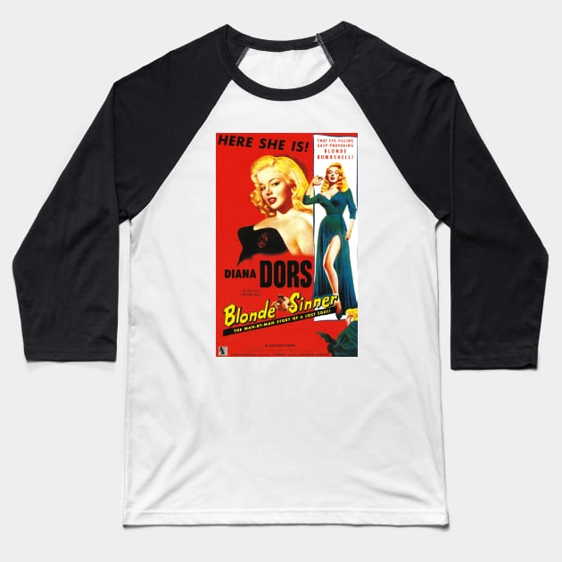 Classic 50's Exploitation Movie Poster - Blonde Sinner Baseball T-Shirt by Starbase79